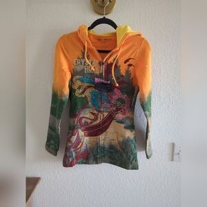 Crystal Rock By Christian Audigier Women Small Yellow Hoodie Iconic Rare new